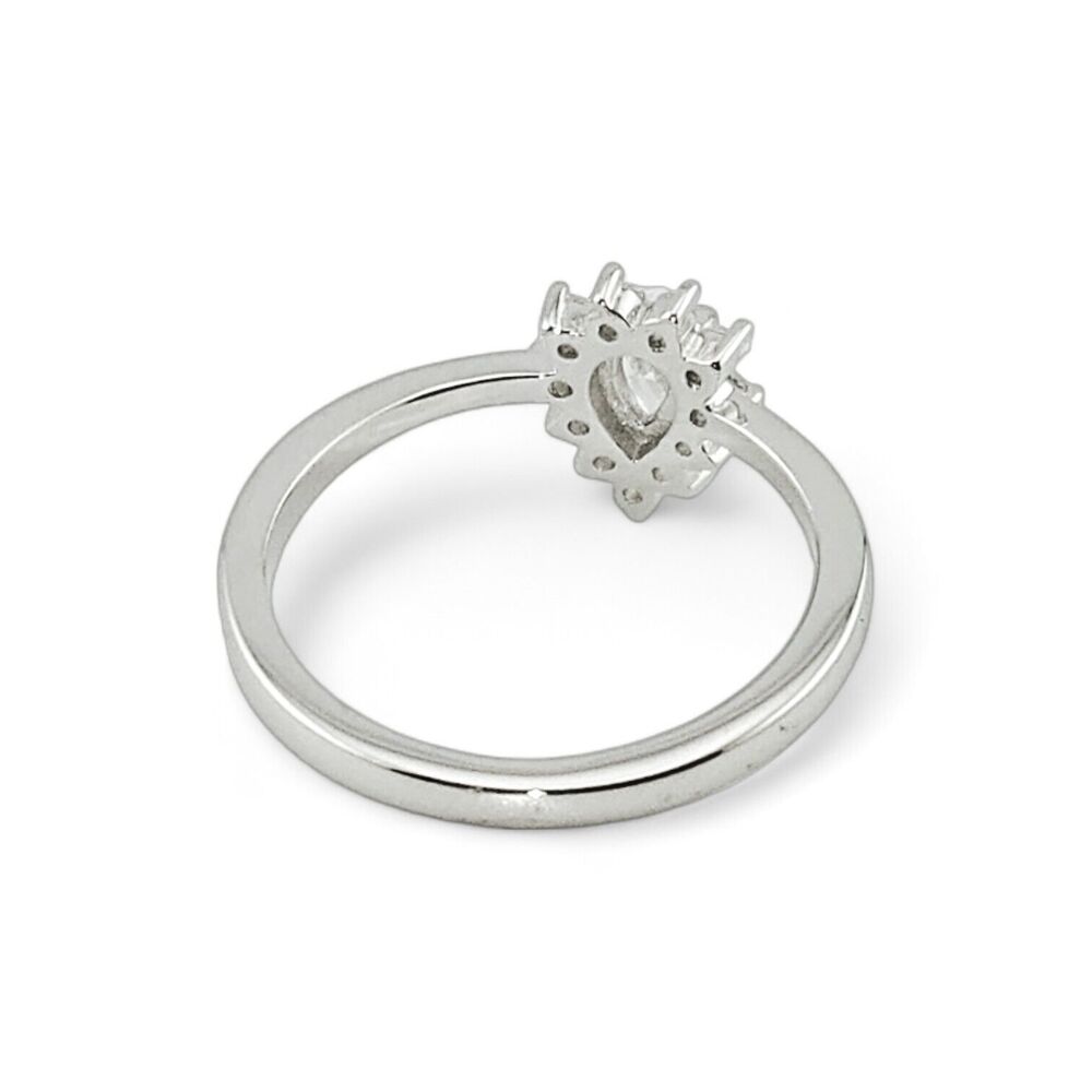 Sterling Silver 925 Clear CZ Dainty Pear Halo RIng - Picture 4 of 6
